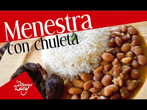 Arroz con menestra y chuleta